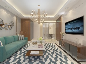 客厅作为待客区域，空间布局合理，用白色地砖搭配咖啡网的波打线做现代风格，使整体看着宽敞明亮颜色搭配分