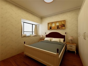 卧室的设计很简约，吊顶的设计画整为零，以石膏线为主，家具的选择较为简单