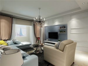 客厅作为待客区域，空间布局合理，影视墙也是根据业主的喜好
