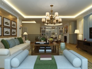 客厅的整体设计采用的是简美设计，整体以暖色调为主。