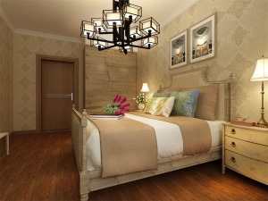   卧室同样用了简单的线条、较少的装饰物。在床的设计选择上，软装到位，简单的风格看起来更年轻，更有家