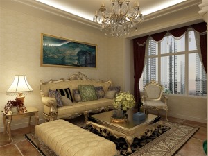 沙发背景墙的挂画采用的是深色画面选择，在整体的空间色彩中起到平衡色彩的作用。 