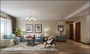  客厅的设计，家具选用高级灰为主调，造型简单大方，外观和用料仍保持环保的理念