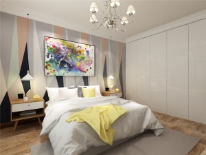 现代风格卧室装饰设计受现代的绘画流派影响很大，通过强调原色色彩之间的对比协调来追求一种具有普遍意义的