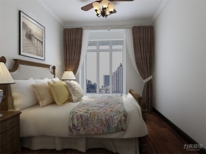 卧室的设计舒适典雅，家具的选择为深木色，整体设计很舒适，适合居住。
