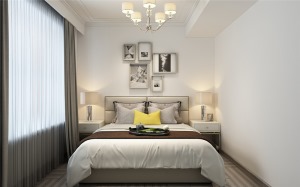 卧室的设计很舒适，家具的选择较为简单，卧室的设计舒适大气，家具的颜色选择大部分为浅色。