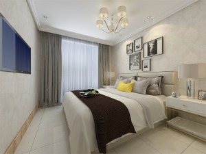 主卧室采用原木色、黄、米以及绿植等色彩元素搭配的床整体体现温馨的感觉，柔和的色调，不会显得混乱。 次