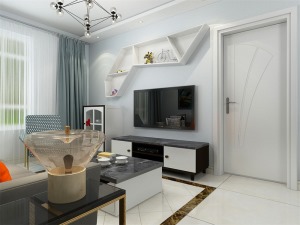 客厅作为待客区域，要明快光鲜，用白色格板电视墙实用美观，使整体上有一种宽敞而富有现代 时尚气息。墙面