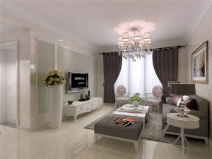 客厅的设计，家具选用浅粉色为主调，造型简单大方