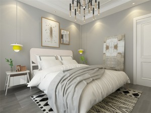 卧室烤漆白家具，软装多用浅色搭配。
