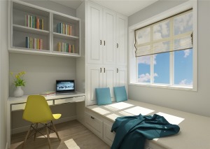 臥室通鋪地板，增加了舒適度，書房定制榻榻米和書桌及衣柜，平時做書房使用，有客人時做客房