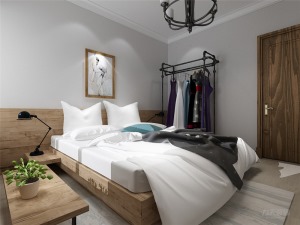 主卧室以白色原木色为主，铁艺装饰风格，次卧与主卧统一。
