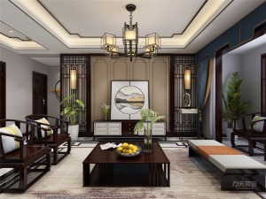 【力天装饰】朝阳领域135㎡ 三居室 新中式 家装效果图