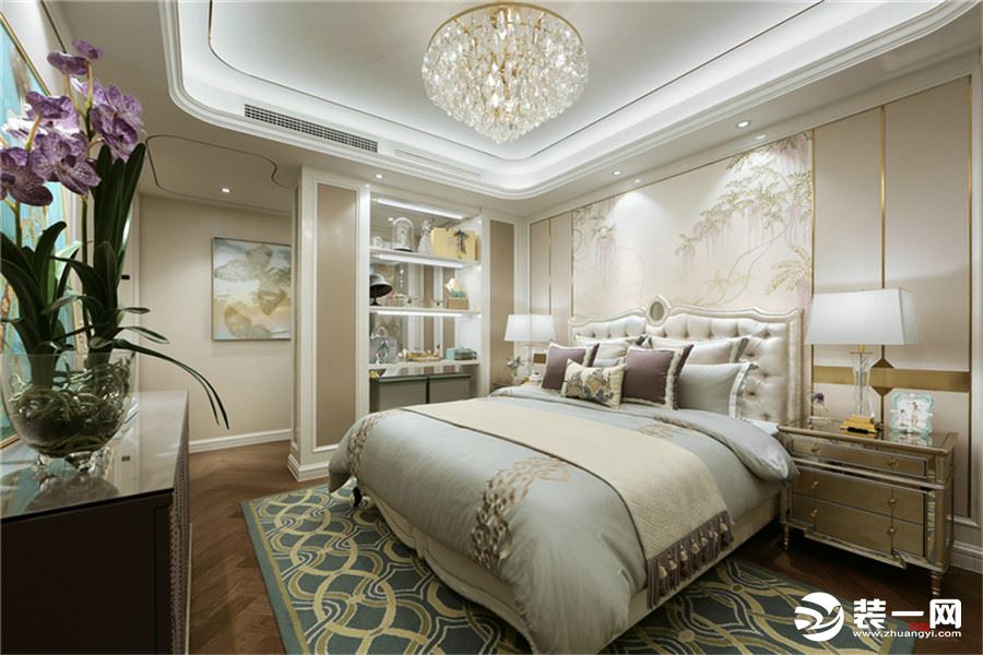 主人房设计中沿用客厅整体色系，卧室作为一个睡眠空间，精致、舒适的风格与氛围能让你更快的进入梦乡。而法