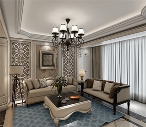 客厅以白色与香槟色为基础色调，让客厅风格显得干净明快，空间得到了极好的延伸和拓展。