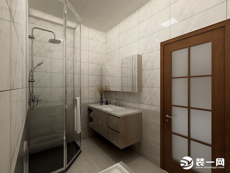 卫生间设计师特意做了淋浴房设计，技能把干湿区做一个分割，又能体现女主人的品味