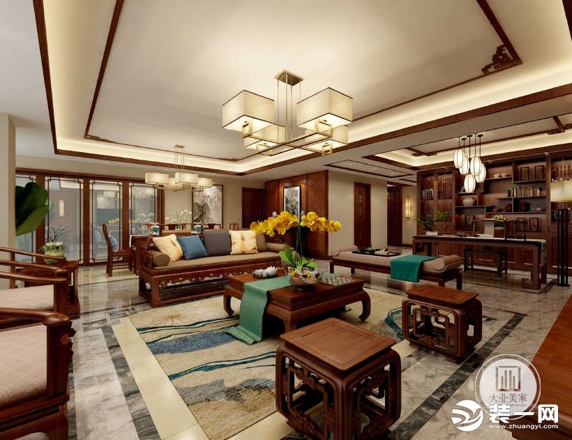 远洋国际—新中式别墅224平大业美家客厅