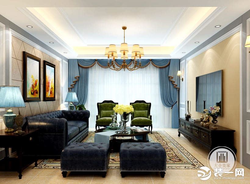 雅居乐滨江国际—美式178平大业美家客厅