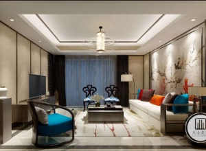 客厅色调以暖色为主，轻松又不失文化底蕴，配以深色实木家具，使得整个空间稳重大气。