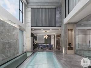 一楼泳池、现代轻奢风格效果图