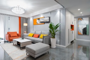 160㎡现代风，高级灰+暖橙色，打造动静皆宜的舒适家