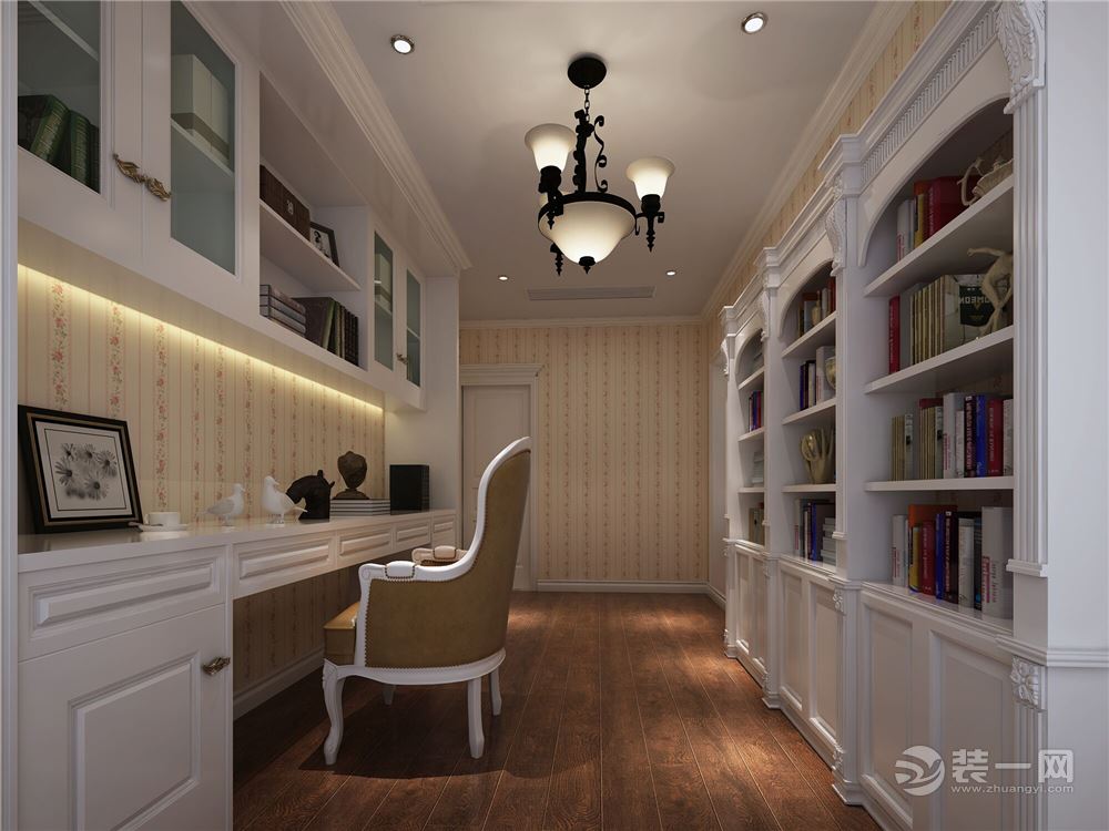 鑫远尚玺+130平四居室 造价14万 美式书房效果图