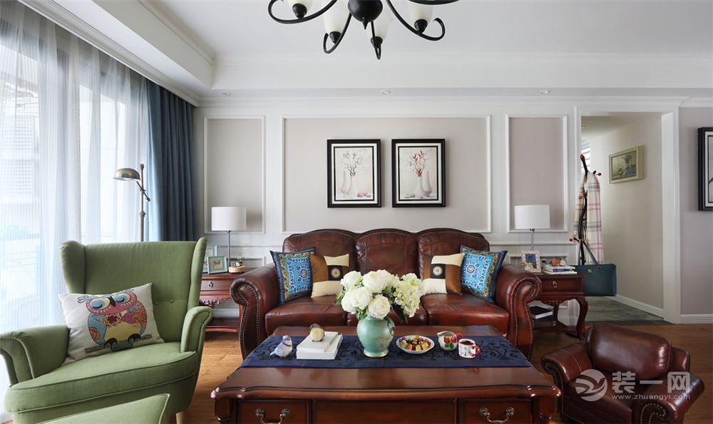 北辰三角洲+150平 四居室 造价18万 美式风格客厅沙发背景墙