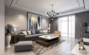 格澜郡+140平 四居室 造价13万 现代沙发背景墙
