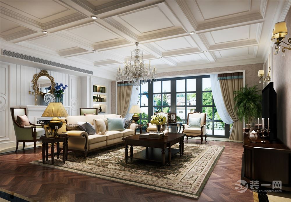 保利独墅西岸180平美式客厅案例设计效果图