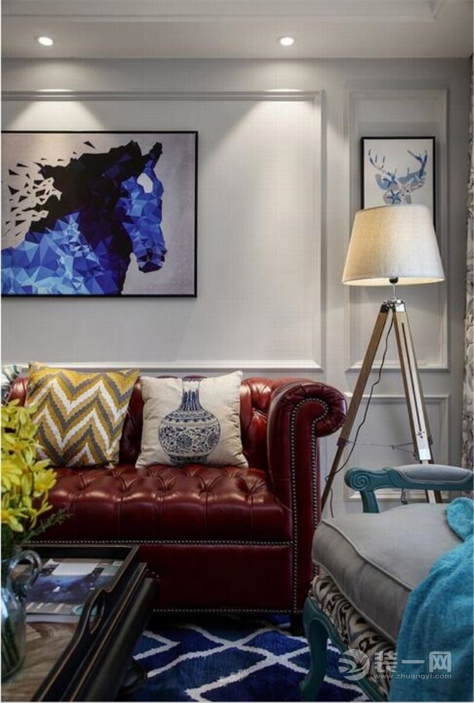 苏州雅腾装饰 蓝光天悦城126平美式风格客厅案例设计效果图