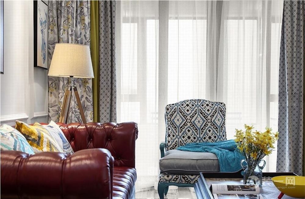 苏州雅腾装饰 蓝光天悦城126平美式风格客厅案例设计效果图