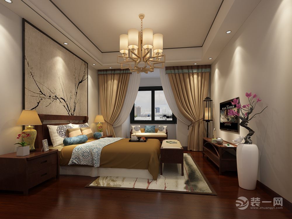 苏州雅腾装饰 越湖名邸158平新中式风格卧室案例设计效果图