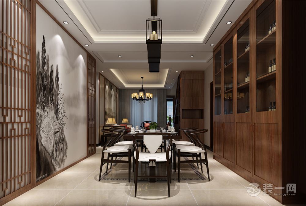 苏州雅腾装饰 越湖名邸158平新中式风格餐厅案例设计效果图