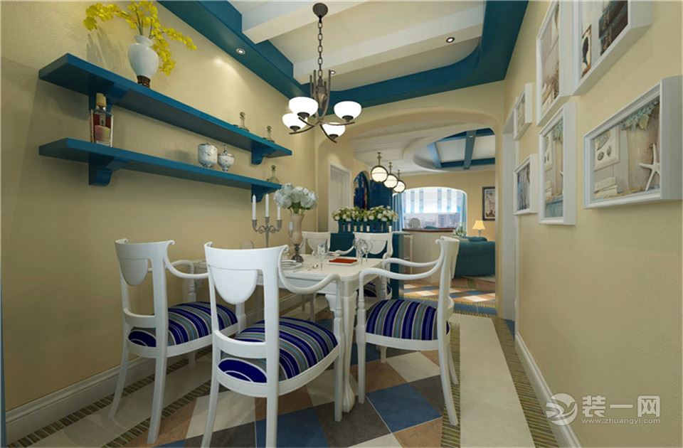 苏州雅腾装饰 蓝光天悦城140平地中海风格餐厅案例设计效果图