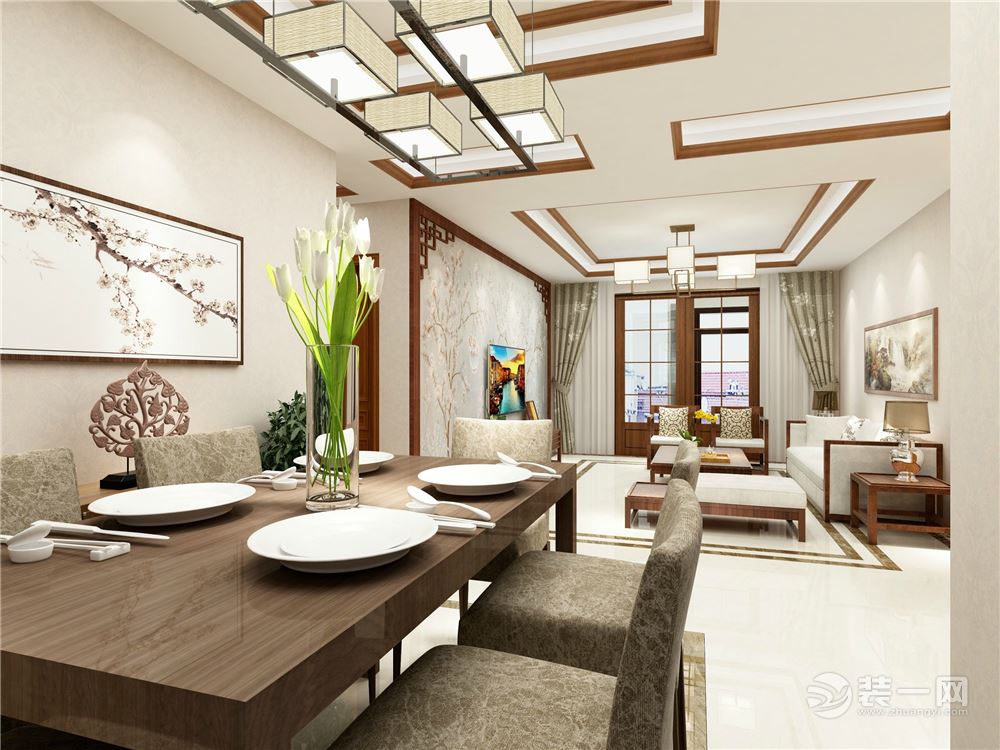 北京雅腾装饰-保利独墅西岸新中式客餐厅案例设计效果图