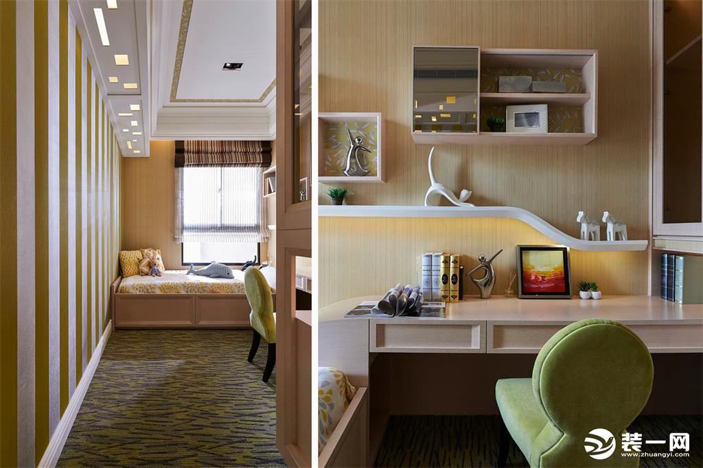 小房间单独隔出一个小书房和一个榻榻米，增加空间的功能性使用更加方便快捷。