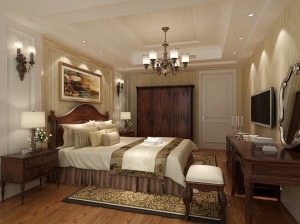 保利独墅西岸180平美式主卧室案例设计效果图