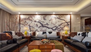 苏州雅腾装饰 荷澜廷134平新中式客厅案例设计效果图