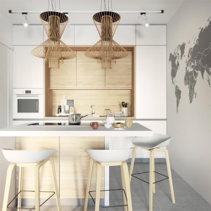 白色主色调的厨房风格，开放式的厨房将空间利用较大化增加了对空间的使用，符合现代人的审美要求