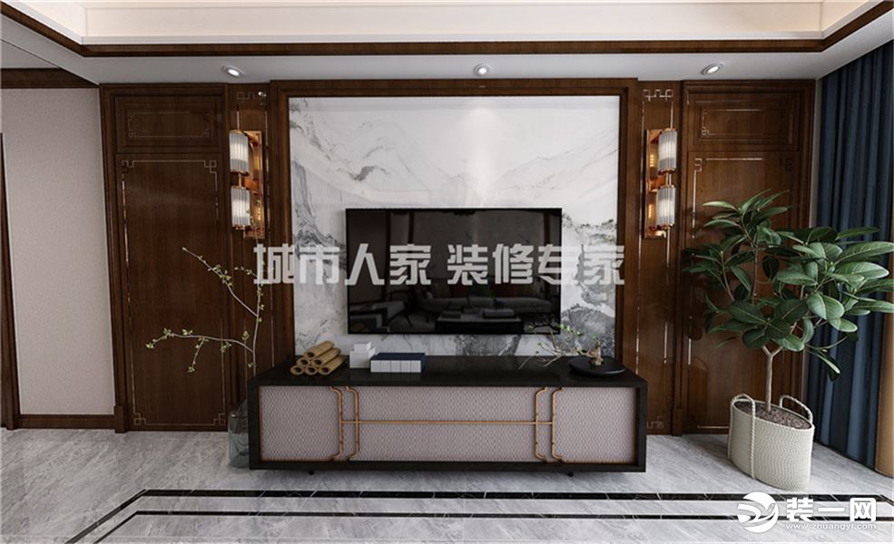 滨湖万丽 新中式风格 客厅 电视背景墙效果图