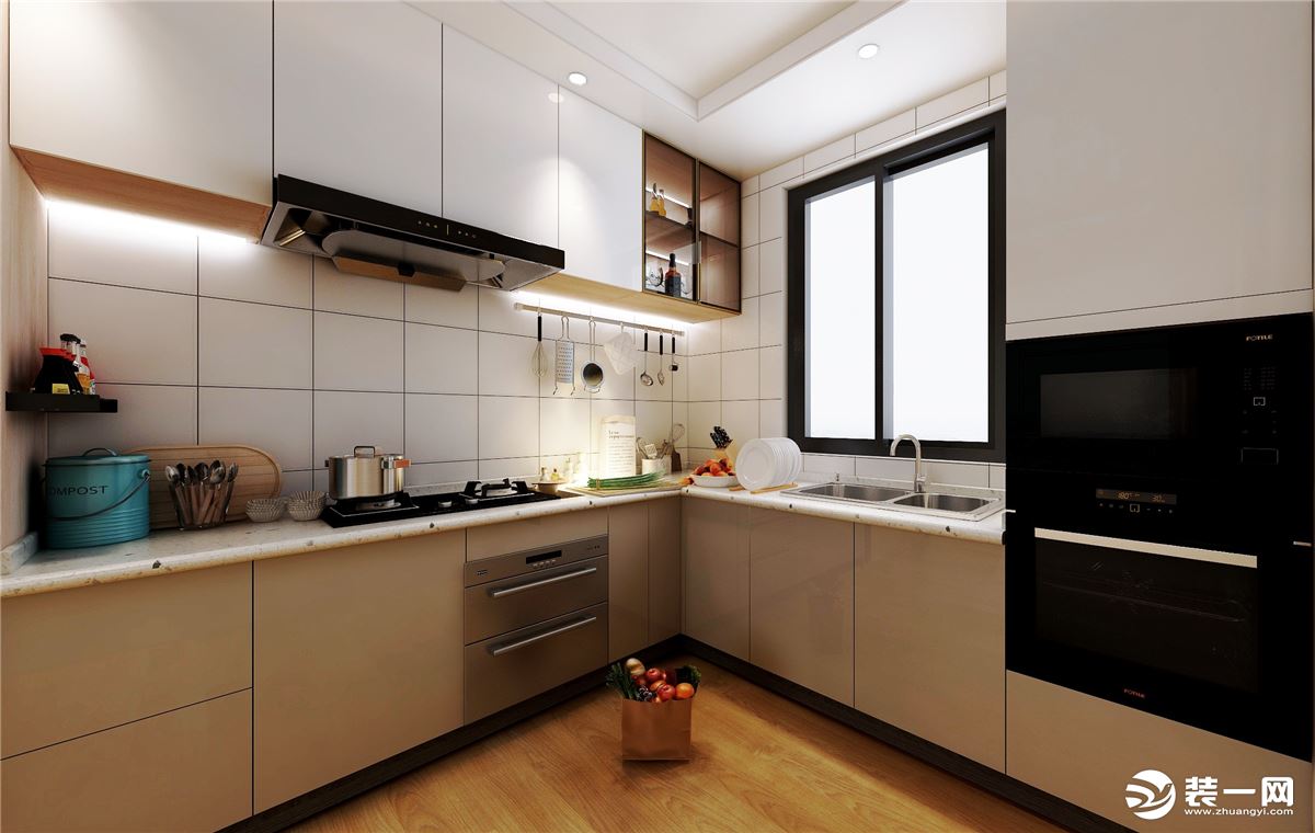 西蒙的手扫感应灯让厨房增添了许多科技感，嵌入式的电器让厨房更加的智能化，同时也节省了很多空间。