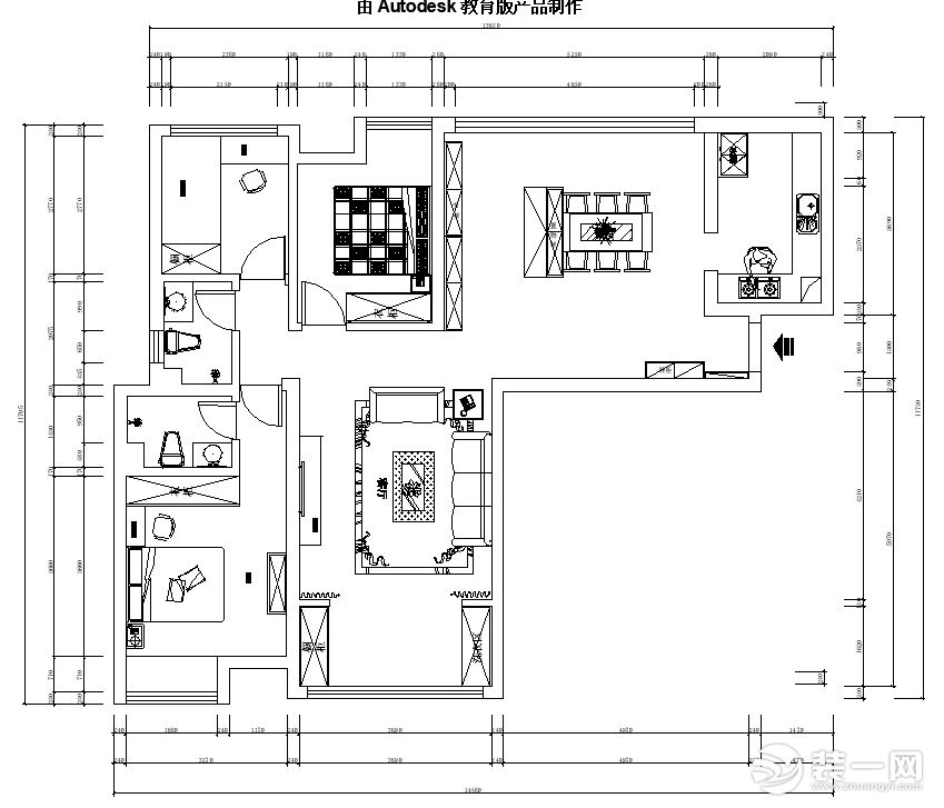 這是一個(gè)三室兩廳兩衛(wèi)的戶型