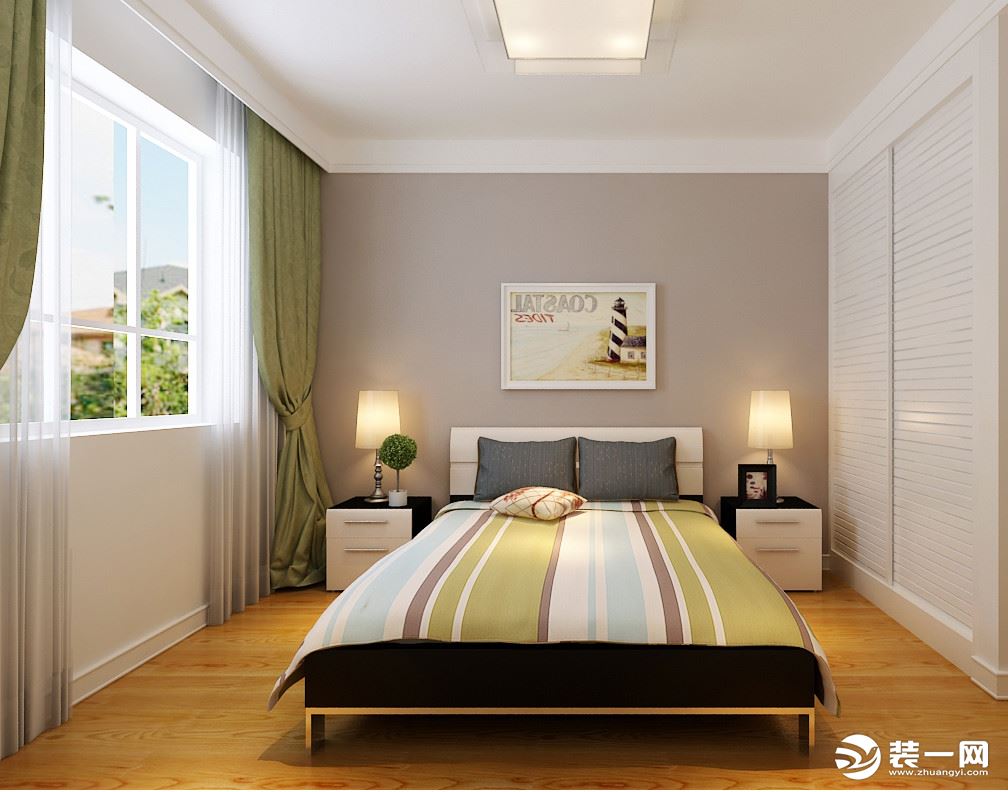卧室是休息场所，整个搭配不用太繁琐，简单的色调让空间显得大方，干净。让卧室充满了温暖的氛围