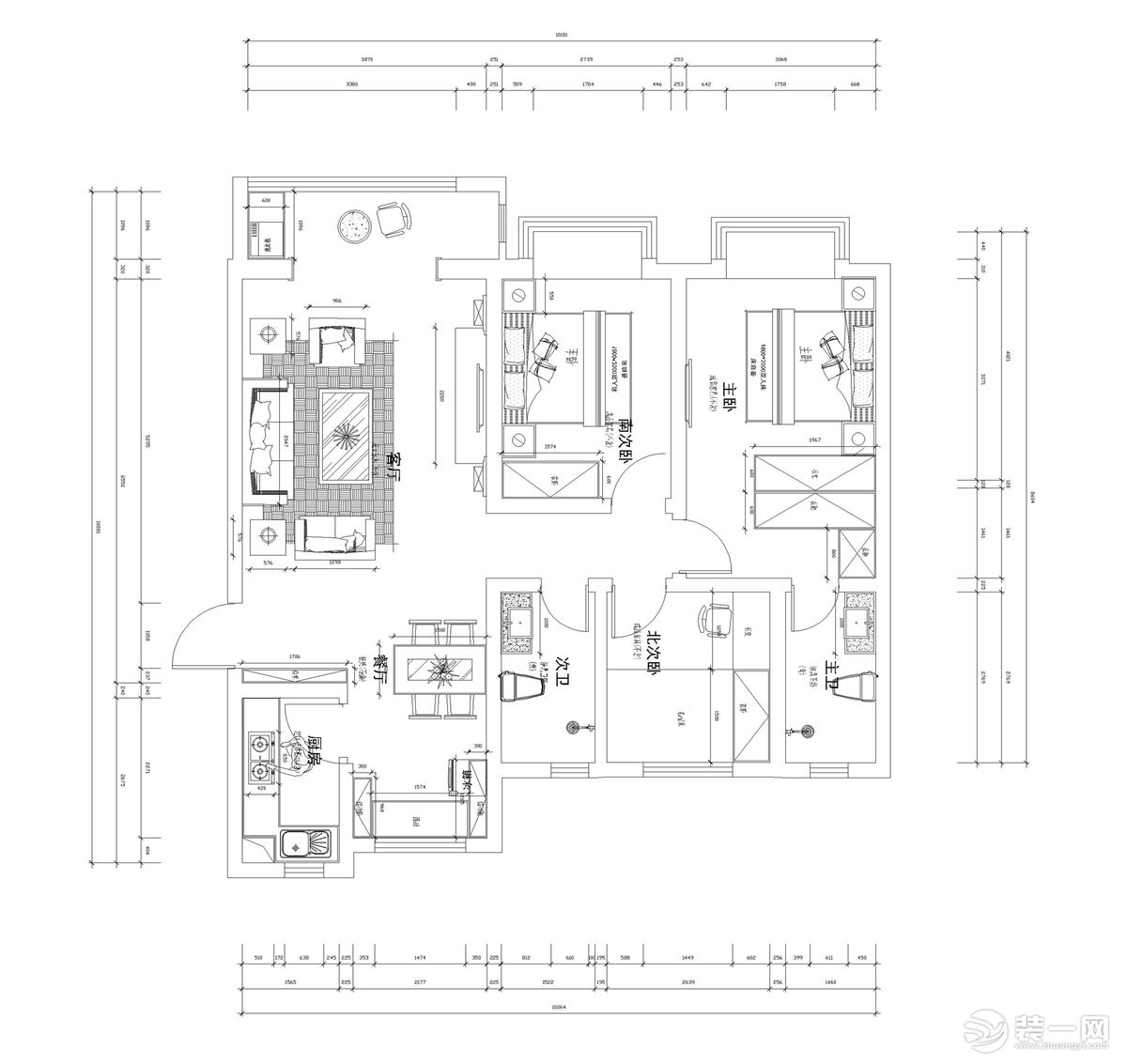 這是一個(gè)三室的戶型圖。