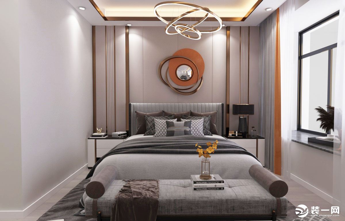 卧室作为休息的空间，舒适度为首要考虑，简洁大气，床头背景墙用波浪护墙板设计的造型，使空间更加的柔和。