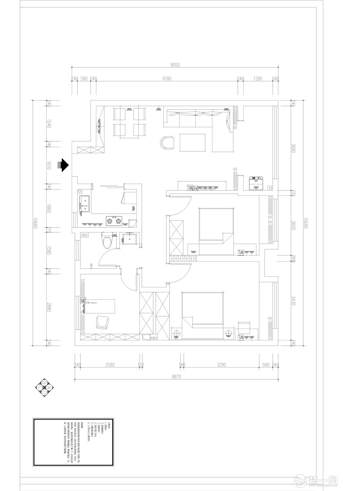 這是一個(gè)三室兩廳的戶型。