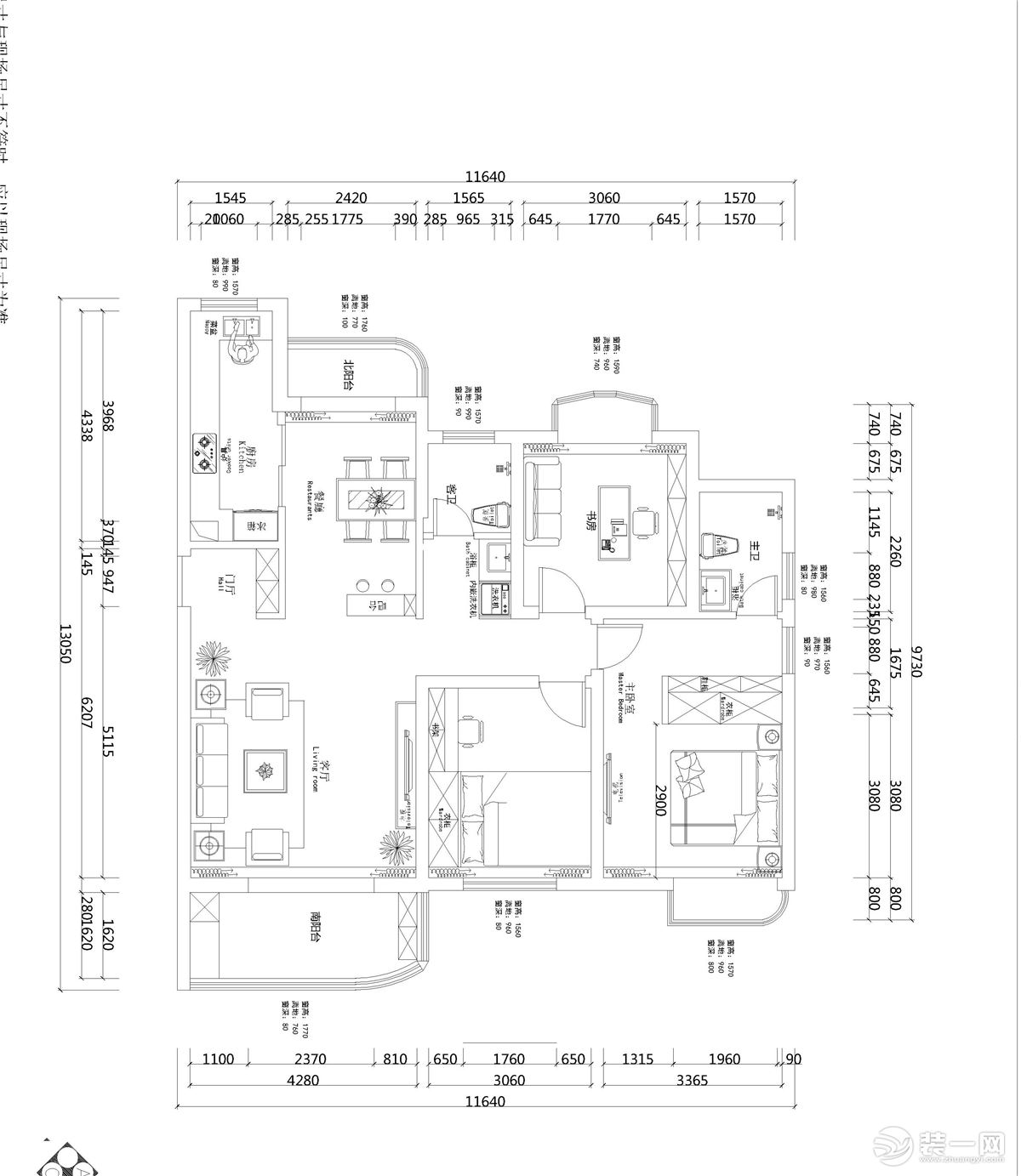 三室兩廳兩衛(wèi)的平面戶(hù)型方案