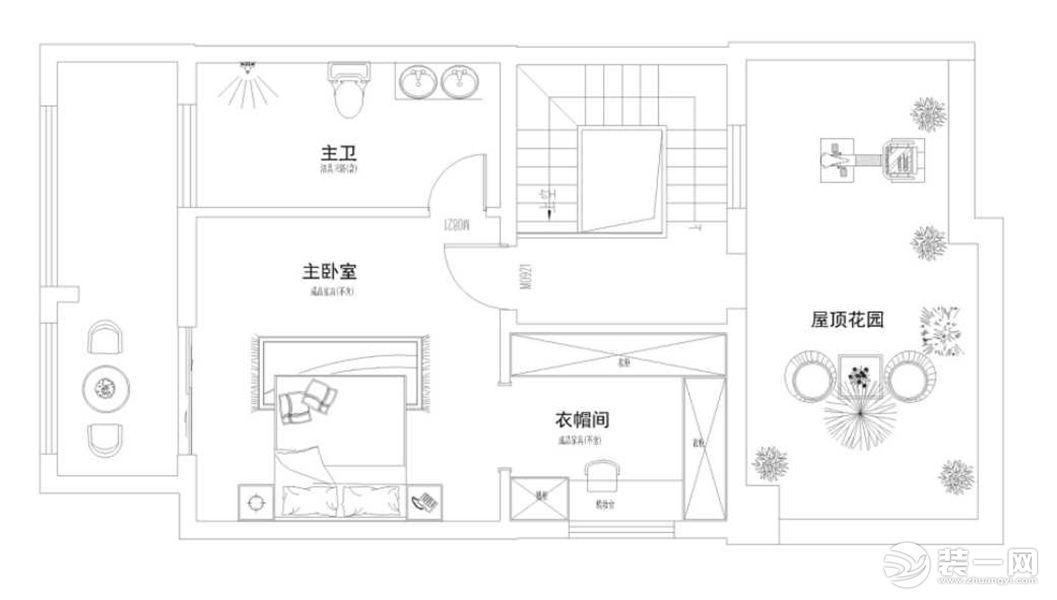 三樓為2室一衛(wèi)的主人休閑空間 平面戶型方案