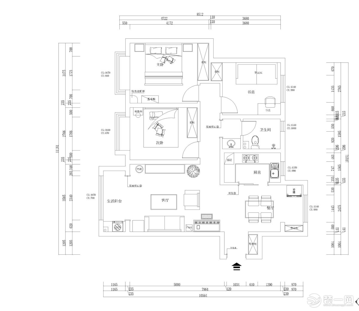 三室兩廳一衛(wèi)的平面戶型方案