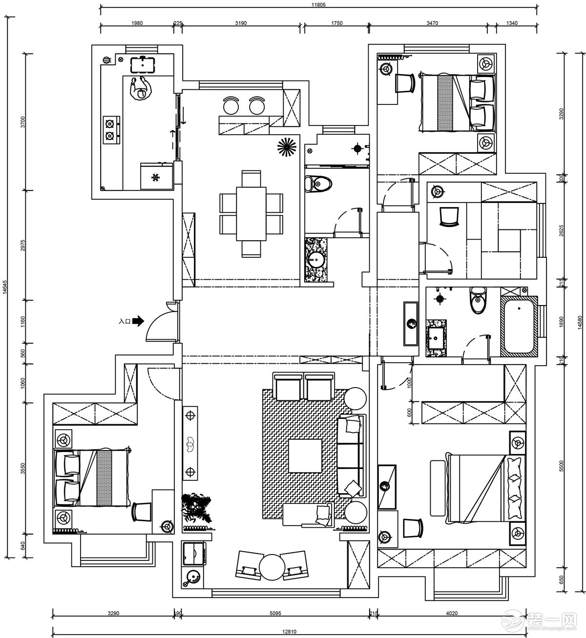 四室兩衛(wèi)兩廳的平面戶型案例